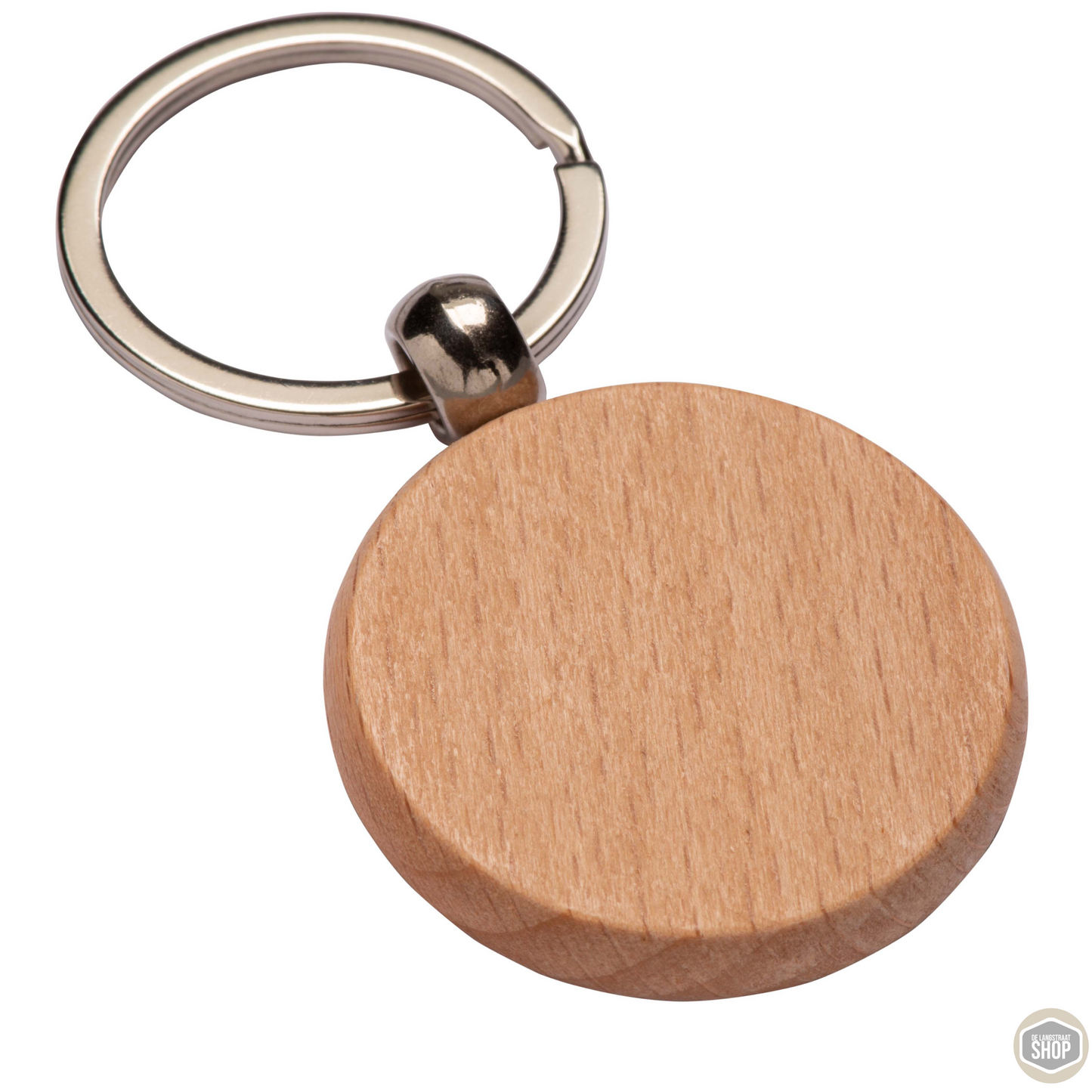 Houten sleutelhanger van beukenhout met gravure en sleutelring