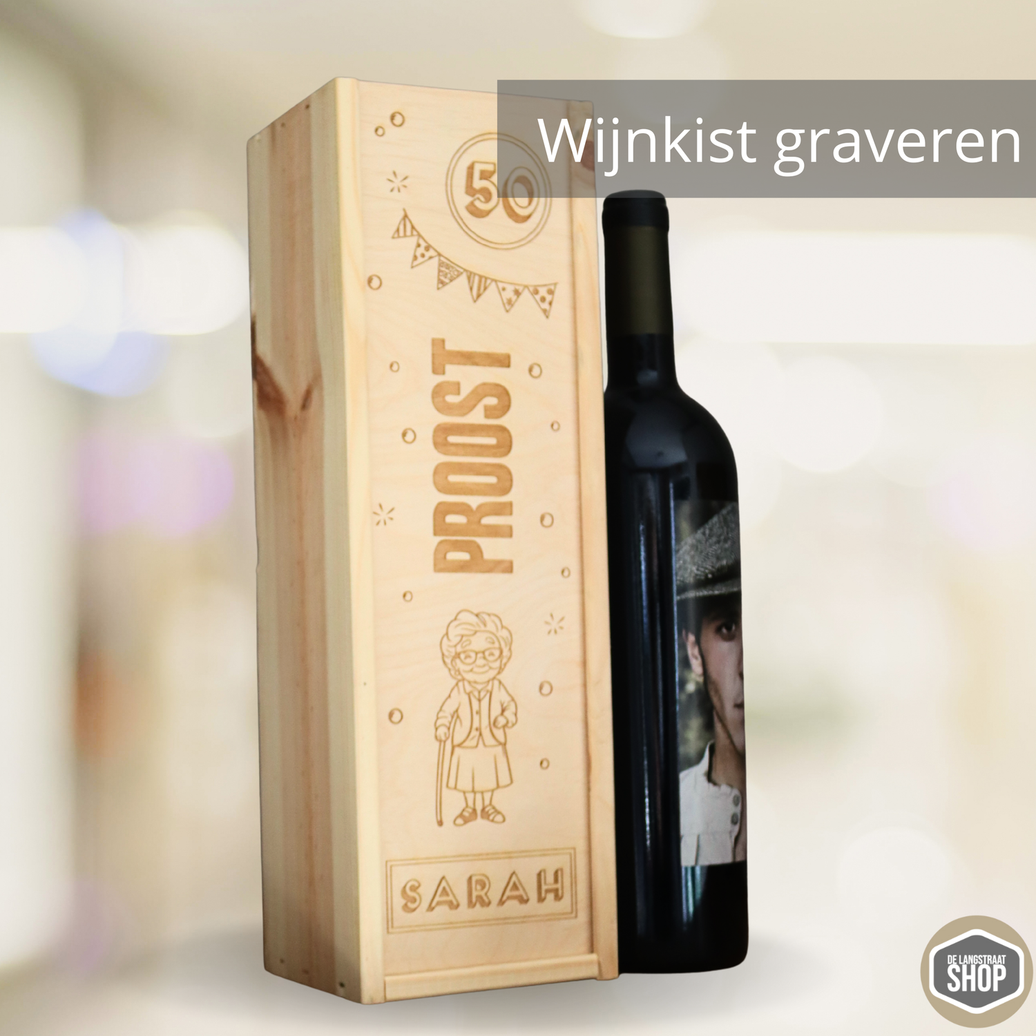 Gegraveerde houten wijnkist met naam of logo – stijlvol cadeau