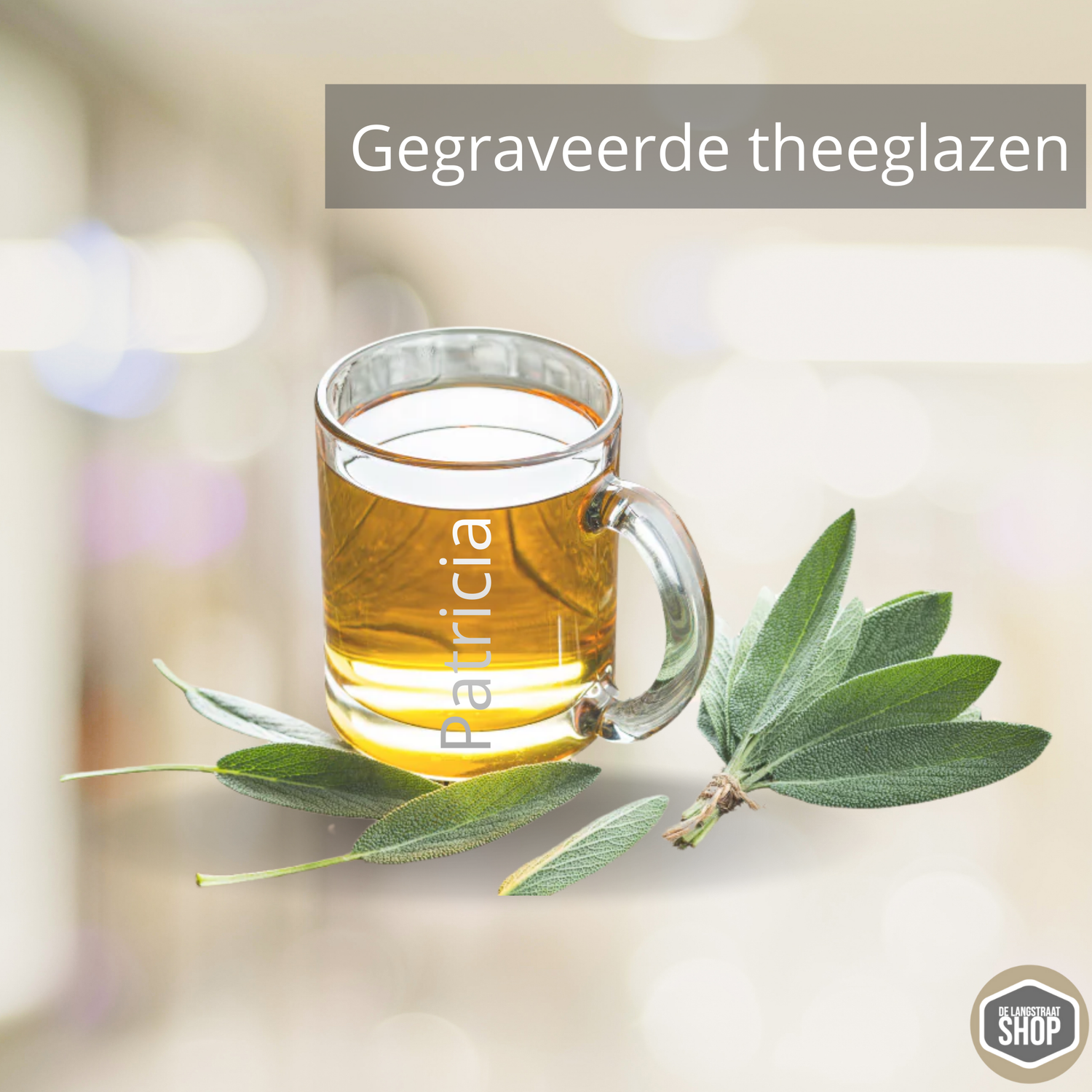 Gegraveerd theeglas met naam of tekst – persoonlijk cadeau