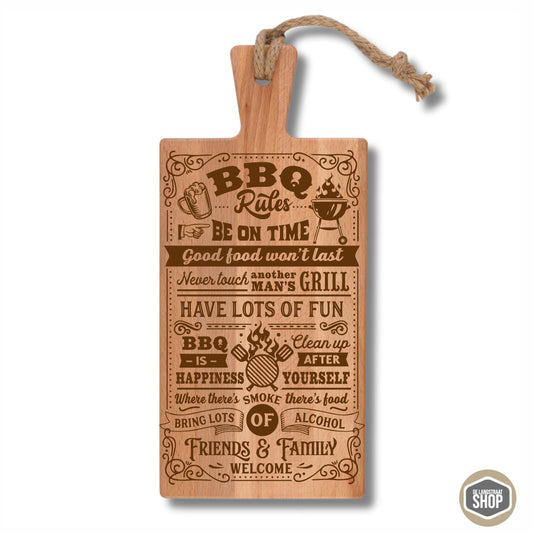 Houten borrelplankje met BBQ Rules gravure, leuk cadeau voor de barbecue