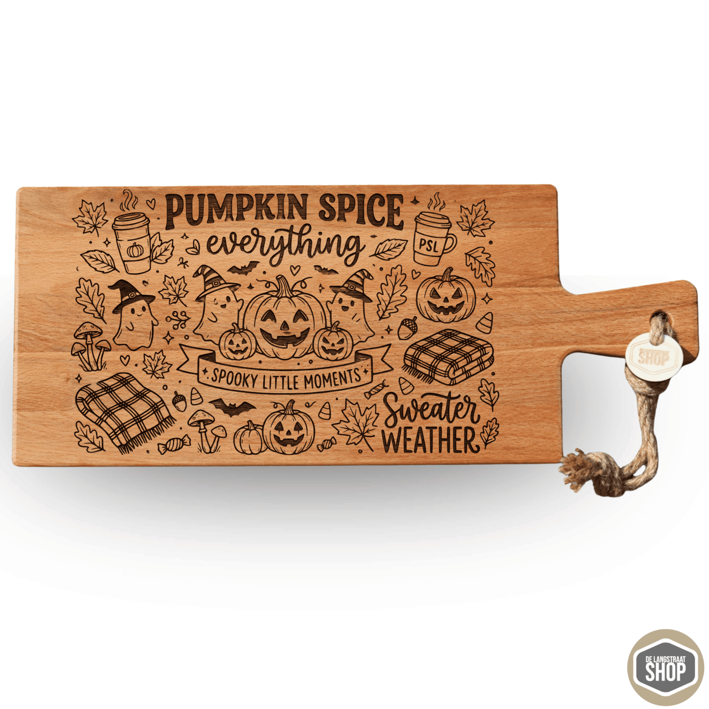 Herfst borrelplank Cozy season beukenhout met herfstgravure