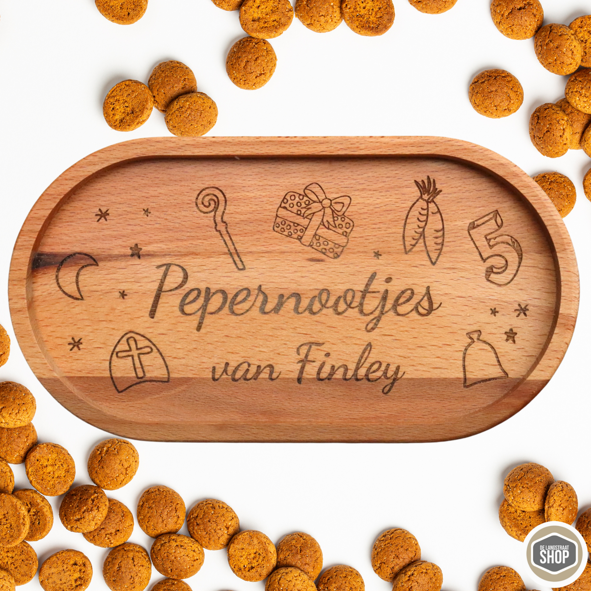 Gepersonaliseerd houten pepernotenplankje met naam voor Sinterklaas