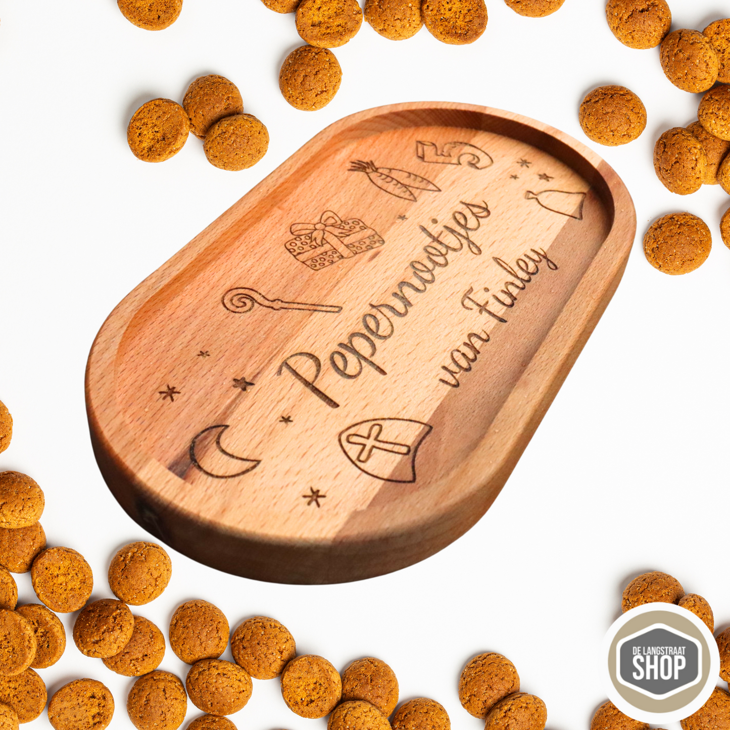 Gepersonaliseerd houten pepernotenplankje met naam voor Sinterklaas