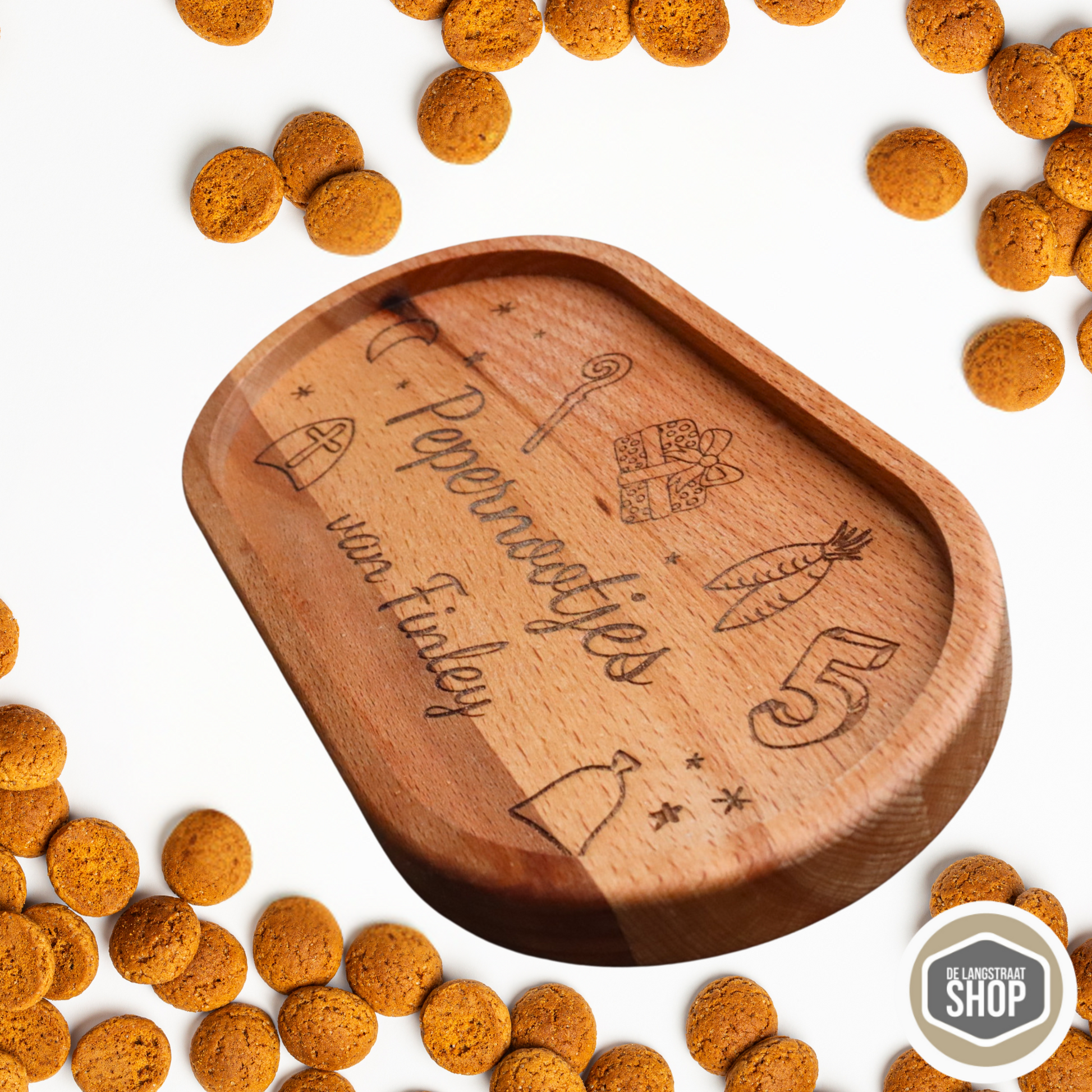 Gepersonaliseerd houten pepernotenplankje met naam voor Sinterklaas