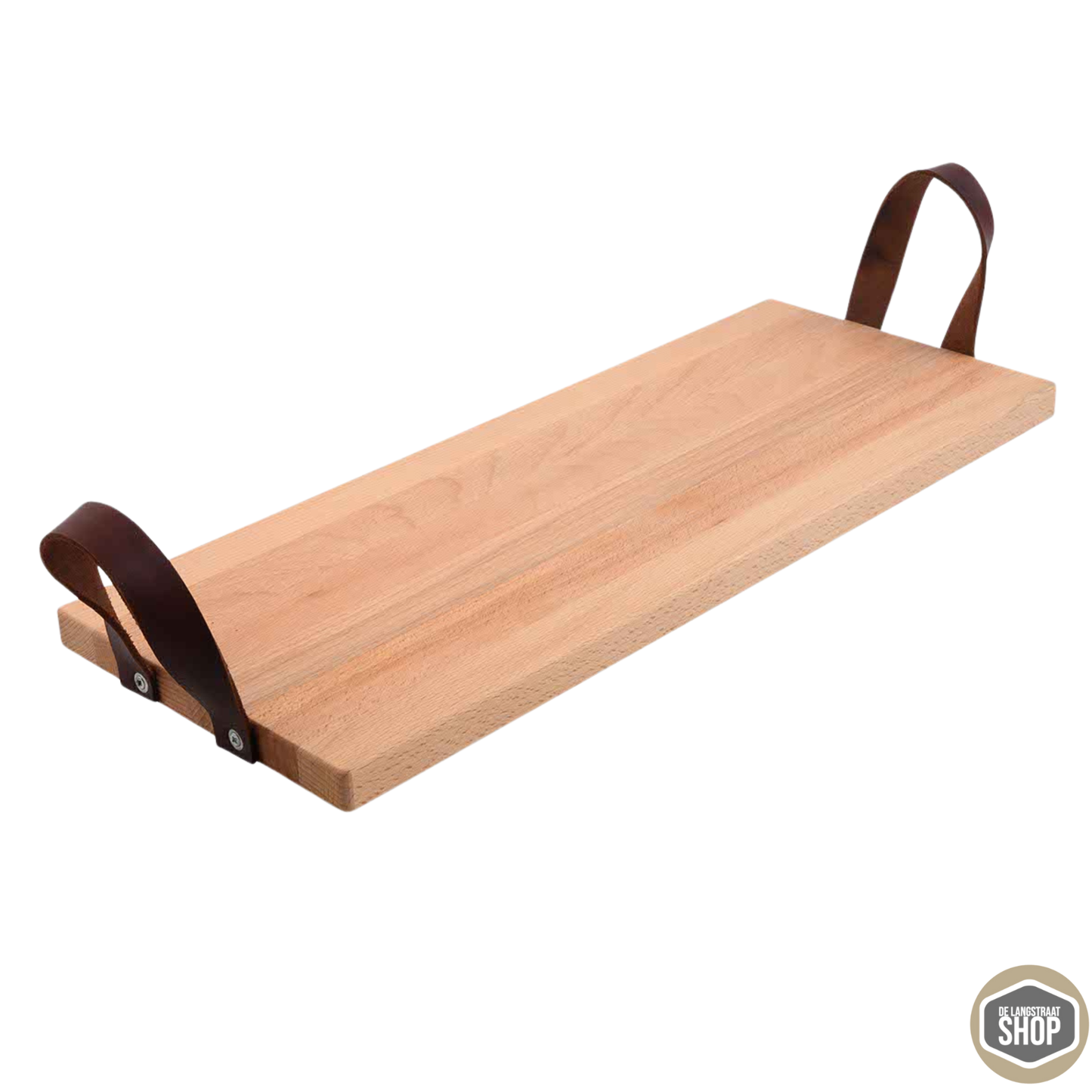 Beukenhouten borrelplank met gravure “Uit het juiste hout gesneden” en logo
