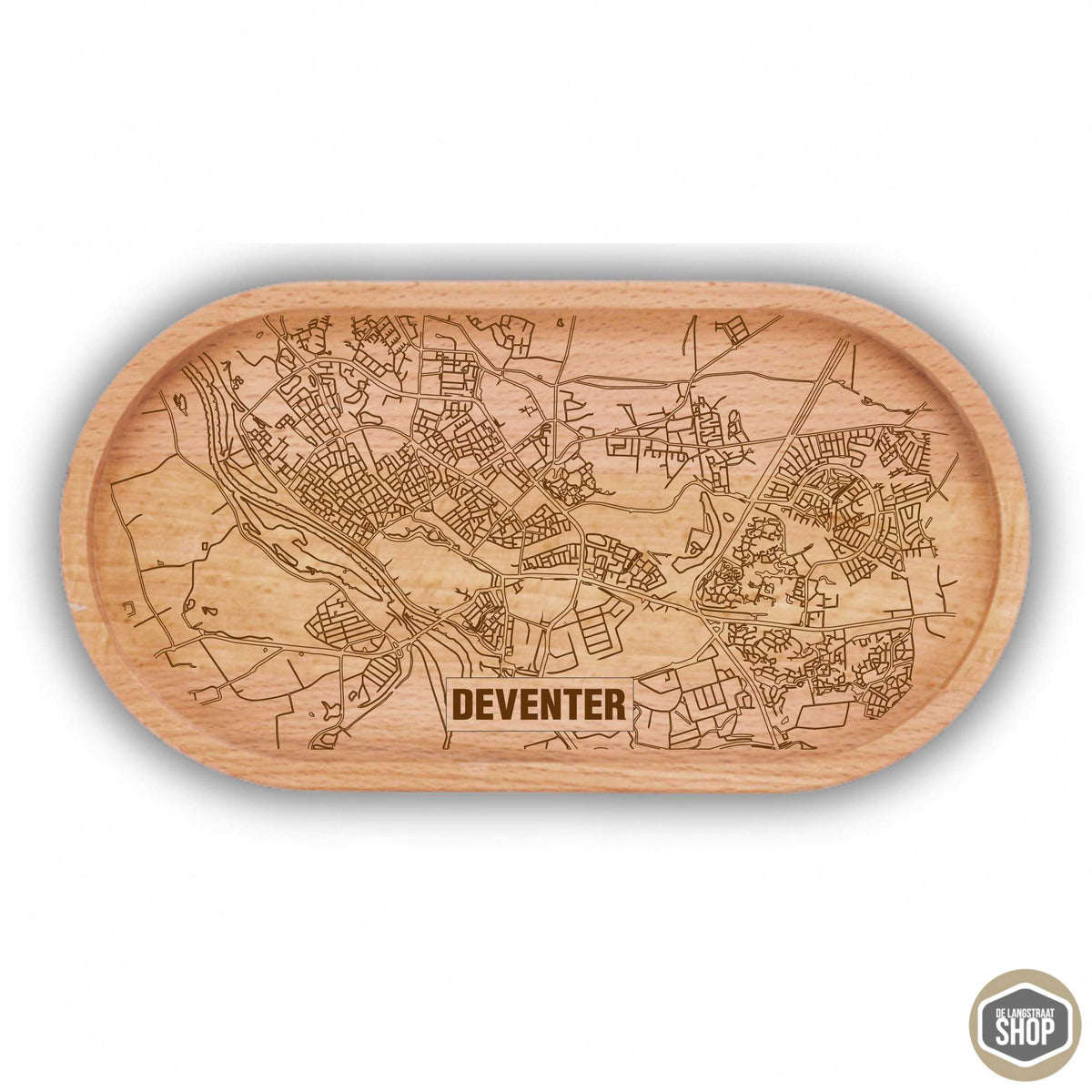 Houten koffietray met gegraveerde woonplaats