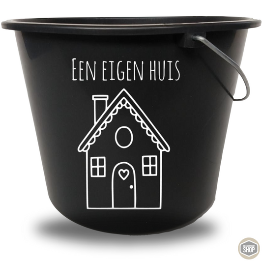 Emmer sticker eigen huis op 12 liter bouwemmer