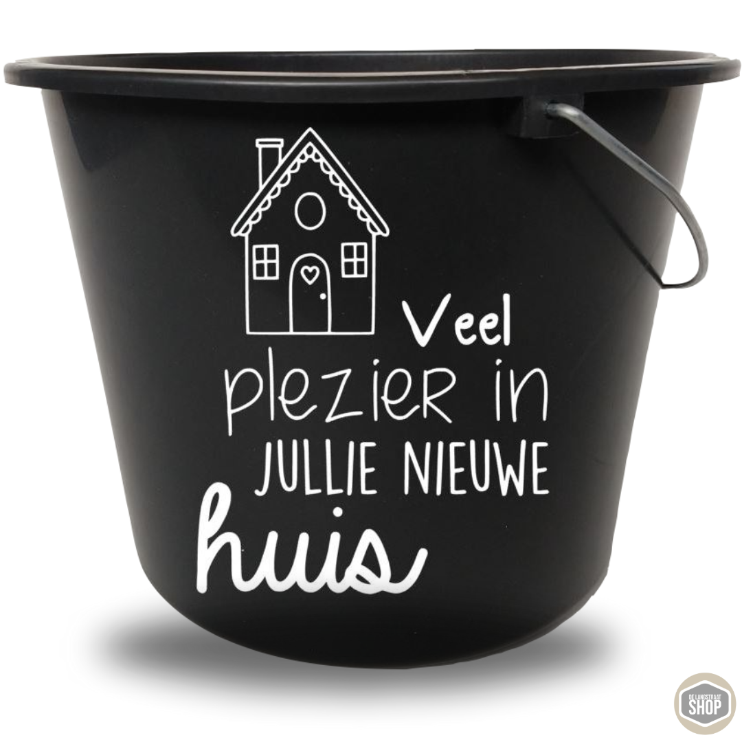 Emmer sticker nieuw huis op 12 liter bouwemmer