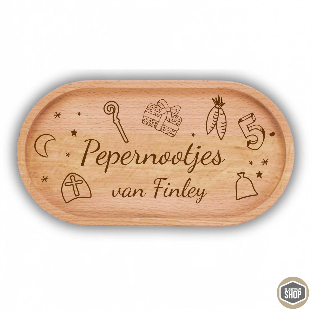 Houten koffietray met tekst Pepernootjes van en naam | De Langstraatshop