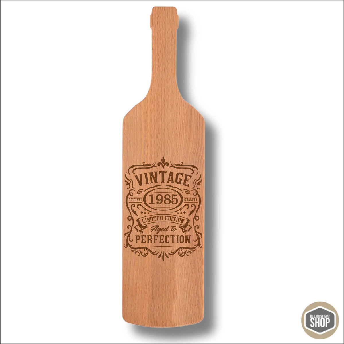 Wijnfles borrelplank met ‘Aged to Perfection’ en persoonlijk jaartal
