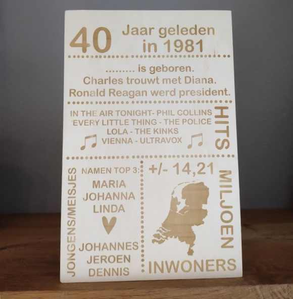 Houten tekstbordje 40 jaar | De Langstraatshop