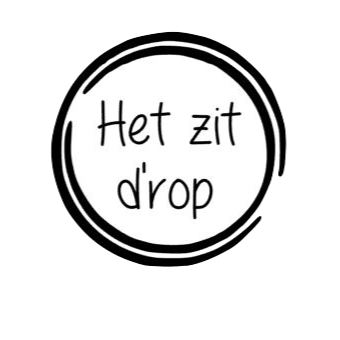 Witte ronde sticker Het zit d’rop 50 mm voor afscheid cadeaus