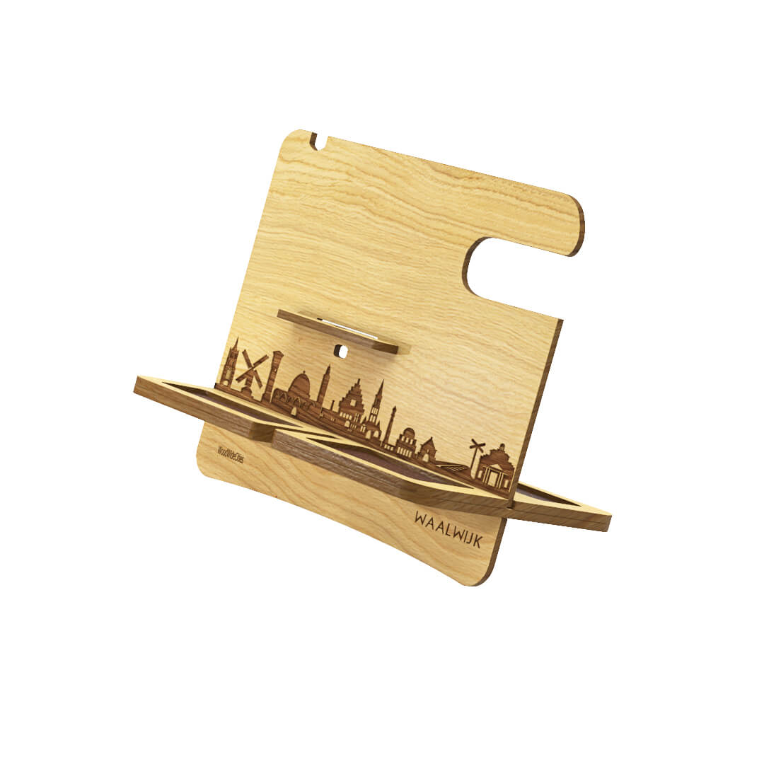 Skyline Waalwijk desk organizer houten bureau organizer met iconische stadsskyline