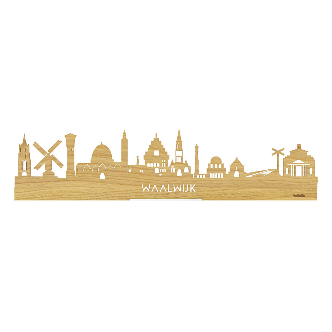 Skyline Waalwijk 40 cm zwevende houten wanddecoratie met iconische gebouwen van Waalwijk