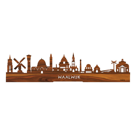 Skyline Waalwijk 40 cm zwevende houten wanddecoratie met iconische gebouwen van Waalwijk